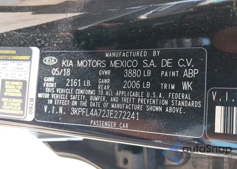 2018 Kia Forte Lx from USA, damaged, VIN 3KPFL4A72JE272241
